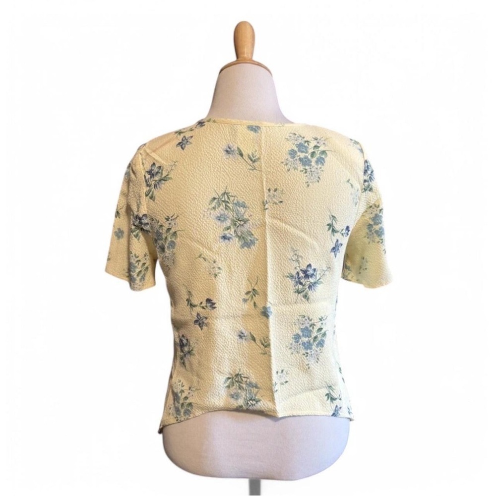 VTG Y2K Teddi Sz 12 Butter Yellow Floral Cottagecore Textured High Low Blouse - Picture 3 of 7